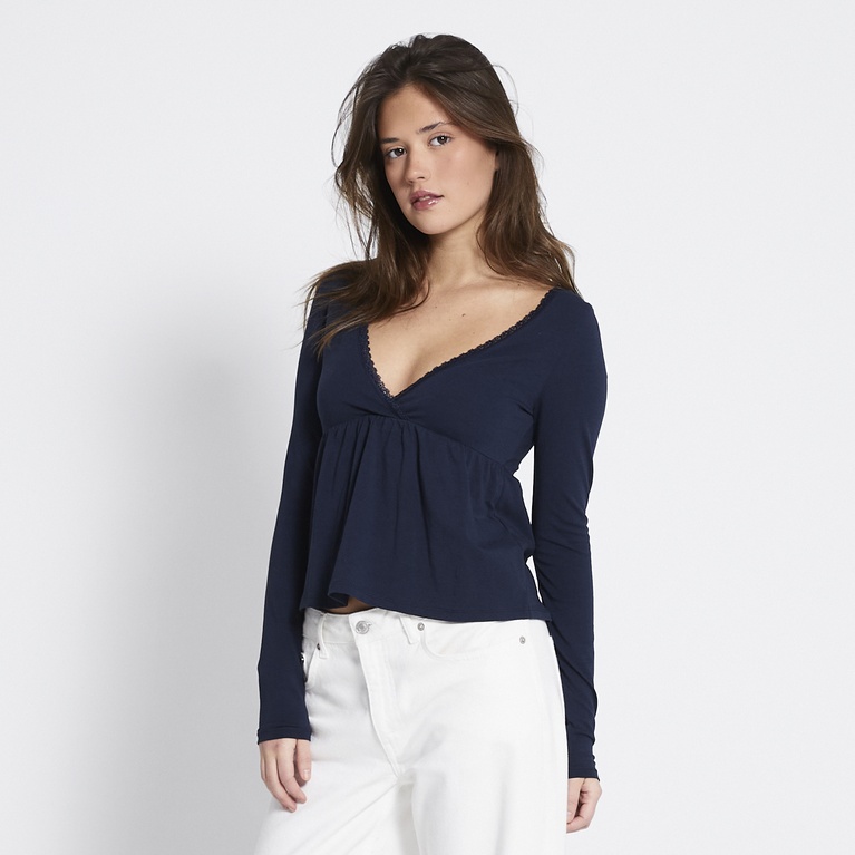 Long-sleeve v-neck top "Arielle" Dark Blue
